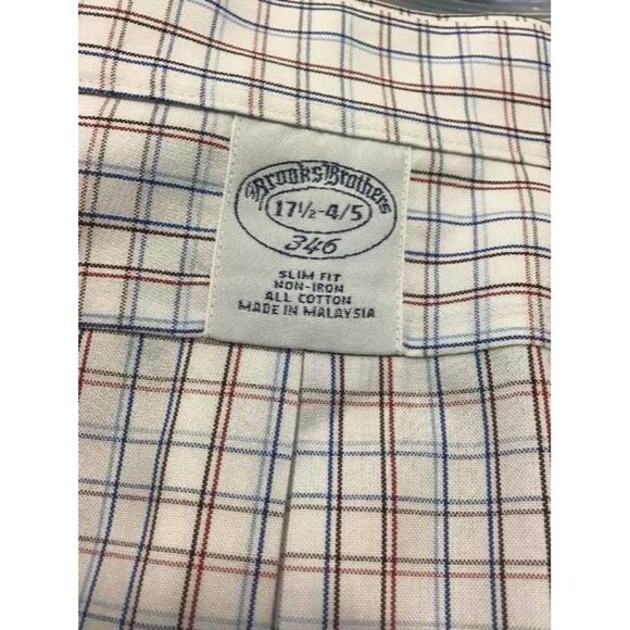 Brooks Brothers Shirt 17.5 4/5 White Plaid Button Long Sleeve Slim Fit Mens - Picture 4 of 5